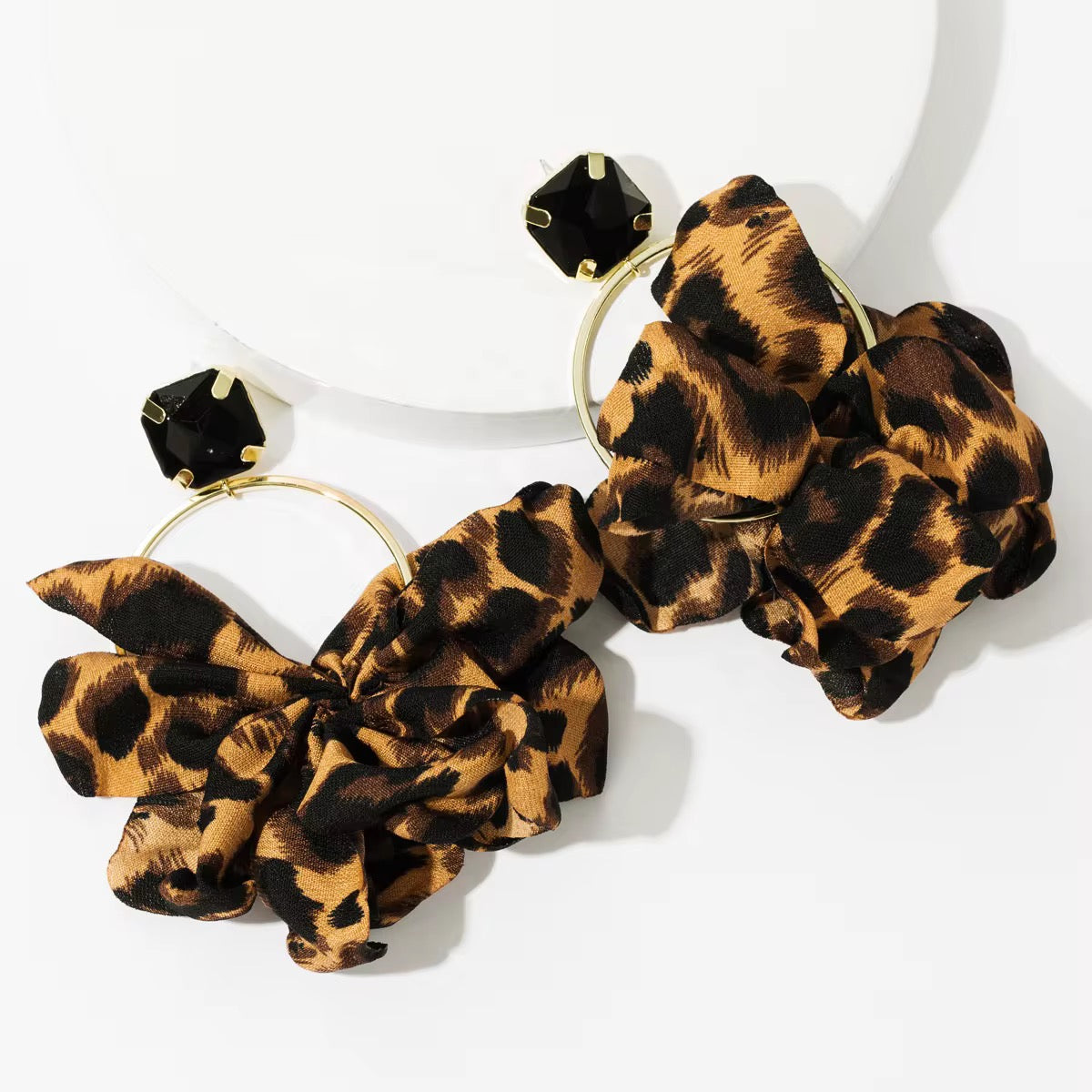 Popular Black Square Stud Earrings Lace Leopard Flower Stud Earrings