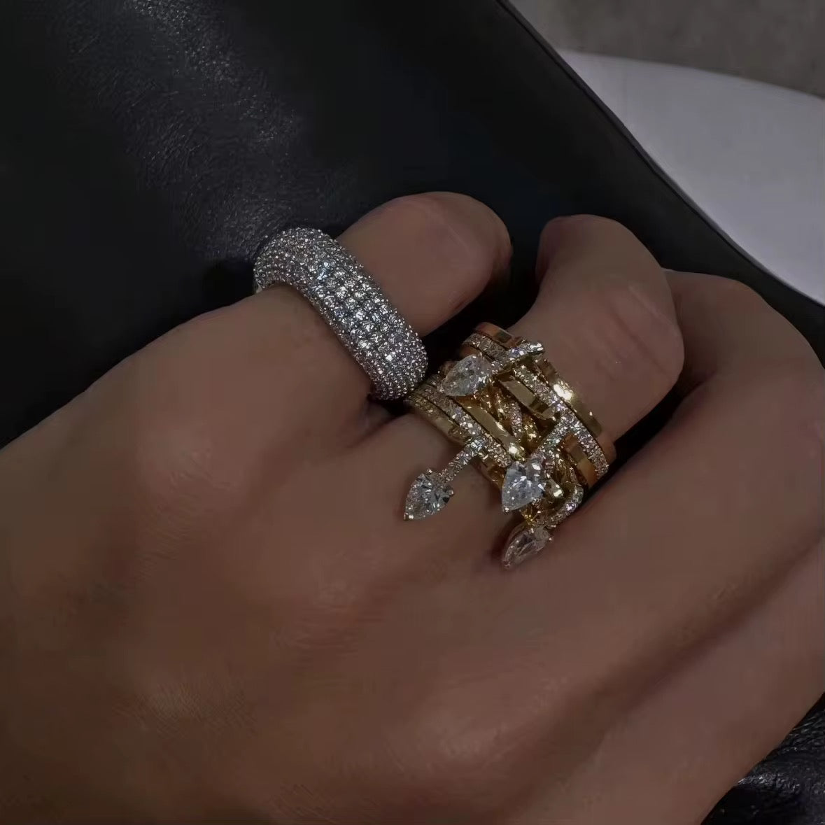 7 Pcs Stacking Band Tear Drop CZ Charm
Stack Women Rings