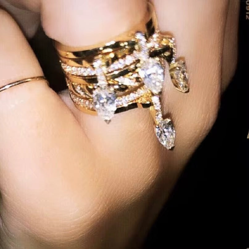 7 Pcs Stacking Band Tear Drop CZ Charm
Stack Women Rings