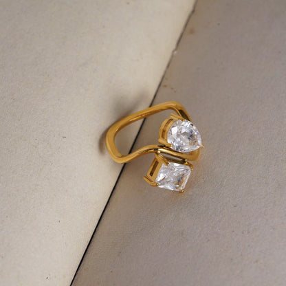 Trendy 18k PVD Gold Plated Stainless Steel Minimalist Clear Drop Square Zircon Ring