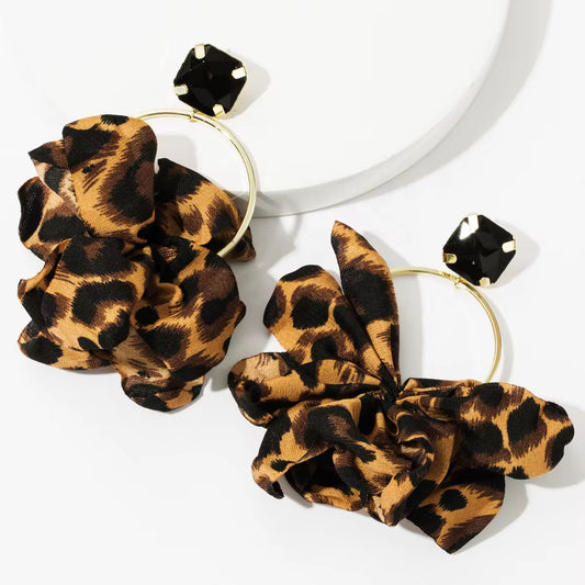 Popular Black Square Stud Earrings Lace Leopard Flower Stud Earrings