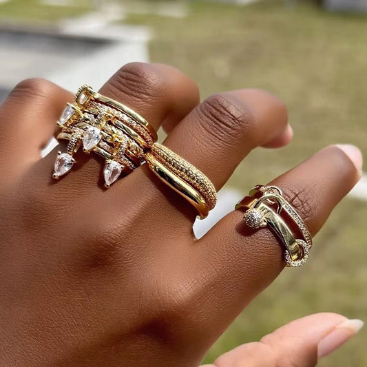 7 Pcs Stacking  Band Tear Drop CZ Charm
Stack Women Rings