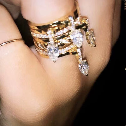 7 Pcs Stacking  Band Tear Drop CZ Charm
Stack Women Rings